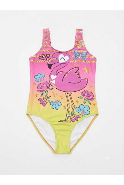 Jaju Baby Kız Çocuk Flamingo ve Çiçek Desenli Ombre Renkli Mayo
