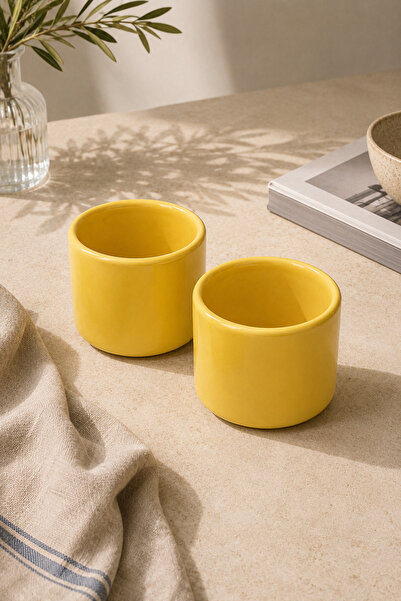 Beige & Stone Set of 2 Yellow Ceramic Mugs 175 ml Minimal Coffee Cup Teacup E...