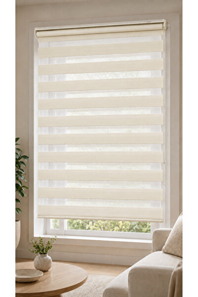 CASCADA TEKSTİL B Krem Zebra Stor Perde – Pileli Modern Tasarım