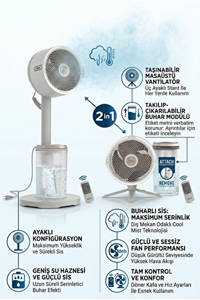 Shark FA300EU FlexBreeze Pro Şarjlı Buharlı Fan - Ayaklı ve Masaüstü Vantilat...