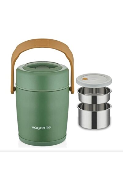 Vagon Lunchbox Steel Nutrition Container 2 Layers 1600 ml Food Container Green
