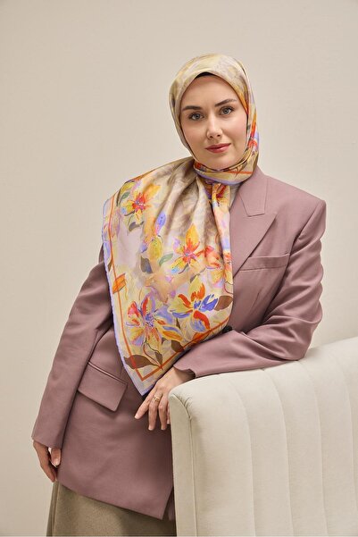 Silk Home وشاح حرير تويلي إيفريكا بلون أصفر زبدي 90×90