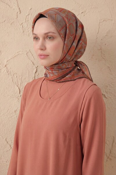 Silk Home Soft Scarf Geometric Pattern Uçuk Mink 90X90