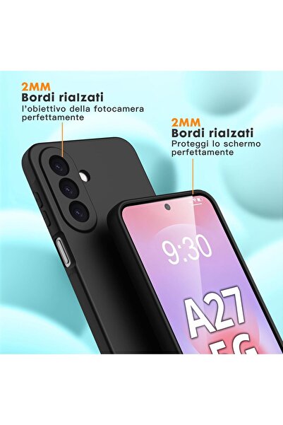m.tk moveteck Samsung Galaxy A27 Uyumlu Kılıf Kamera Korumalı Yumuşak Renkli Silikon + 9H Ekran Koruyucu Cam 2in1 Set