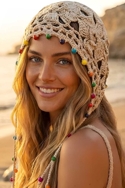 Mood Agenda Women's Bohemian Beaded Knitted Bandana Beanie Colorful Beaded Su...