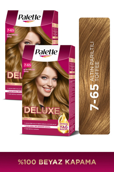 Palette Deluxe 7-65 Altın Parıltılı Toffee Zengin Yağ Bakımı Kit Saç Boyası x...