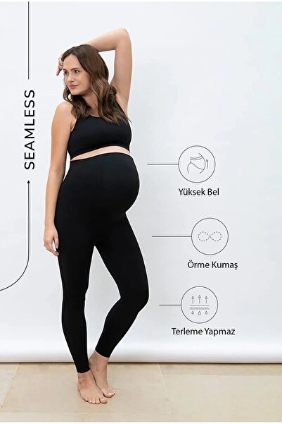 kadinspor Black Flexible Maternity Leggings & Recovery Pants