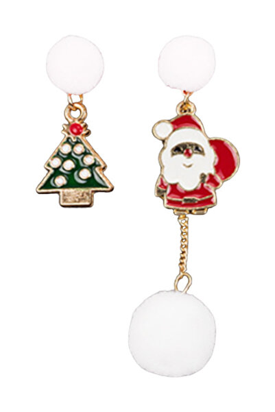 VeeShop Cercei de Craciun asimetrici, Mos Craciun, bradut si pompom