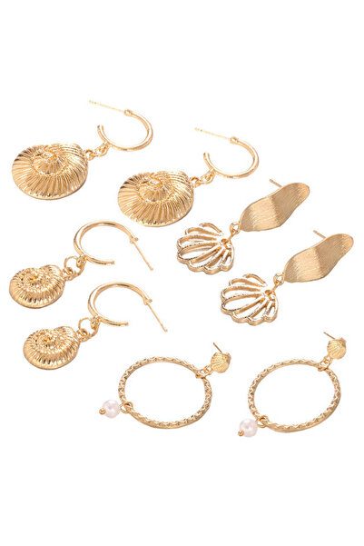 VeeShop Top Bottom Set of 4 pairs of earrings, snails, leaves, hula hoops wit...