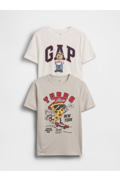 GAP Erkek Çocuk Kırık Beyaz Grafik Baskılı T-Shirt (2’li)
