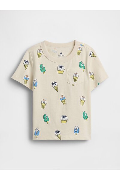 GAP Erkek Bebek Bej Mix & Match Baskılı Cep T-Shirt