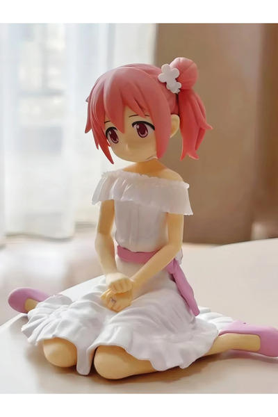 DEK Puella Magi Madoka Magica Madoka Kaname Beyaz Elbise Oturan PVC Anime Fig...