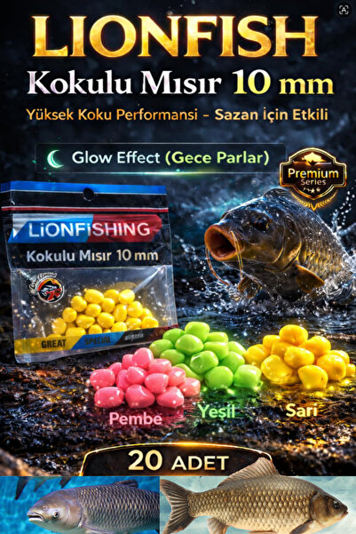 Lionfish 10mm Gece Parlayan (Glow) Kokulu Silikon Mısır - Sazan & Dip Avı Yemi (20 Adet)
