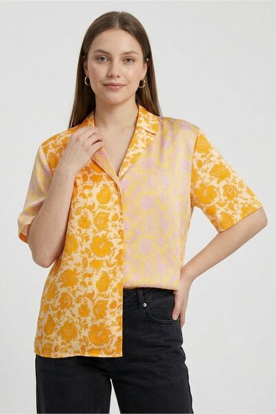 SANDRO Women Notched Collar Short Sleeve Floral Print Shirt, Multicolor