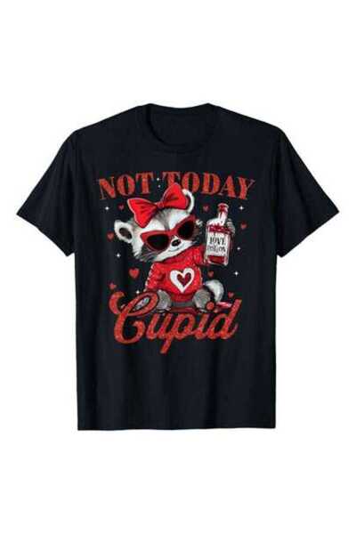 4Car Not Today Funny Raccoon Cupid Valentine's Day T-Shirt, 220g Pure Cotton,...