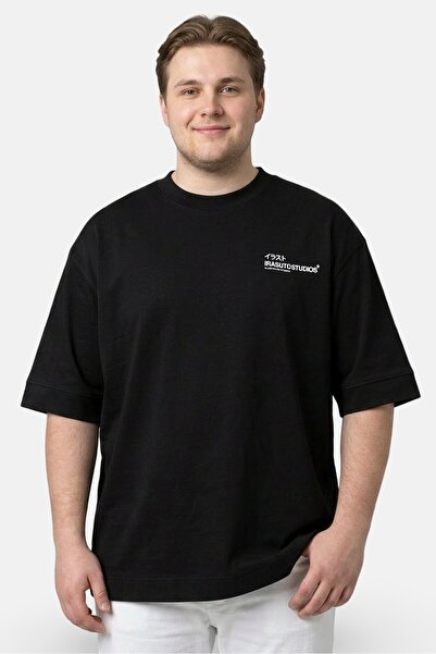Irasuto Studios Men Crew Neck Short Sleeve Brand Logo T-Shirt, Black