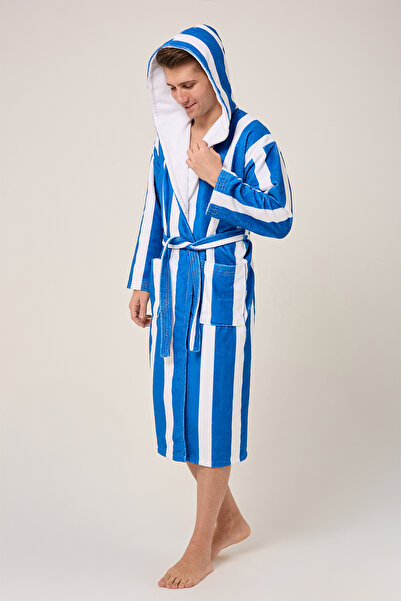 diabella Striped pattern digital printed hooded bathrobe