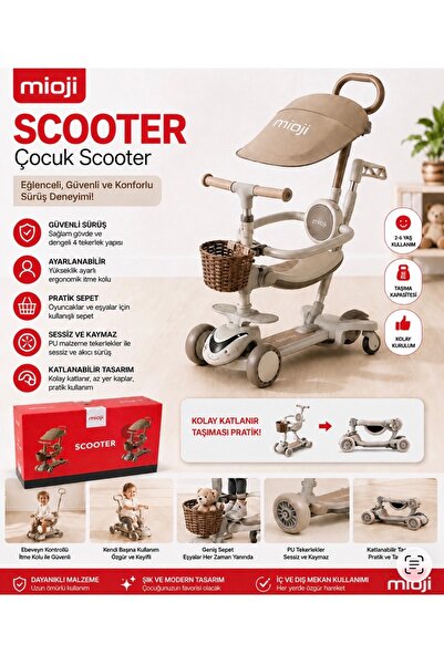 Mioji Katlanabilir 3 Tekerlekli Çocuk Scooter - Ayarlanabilir Yükseklikli Çok...