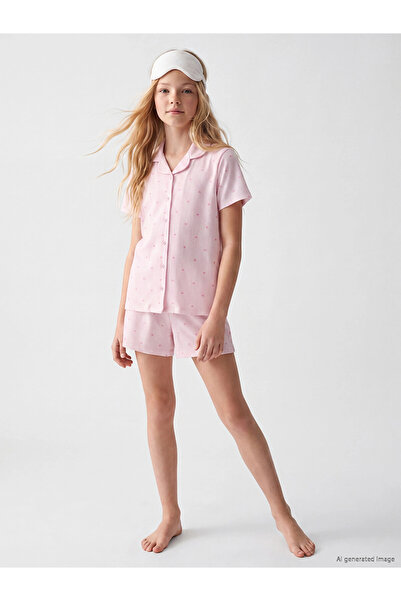 LC Waikiki Lcw Kids Pink Shirt Collar Girls' Shorts Pajamas Set