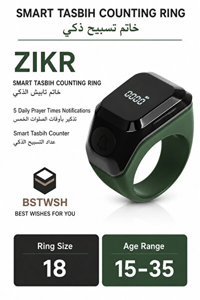 Baytix HOME Smart Tasbih Counting Ring Digital Zikr Counter with 5 Daily Pray...