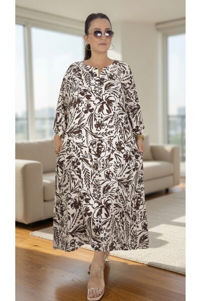 yagmurberen Pocketed Boat Neck Truvakar Sleeve Oversize Large Size Cotton Vis...