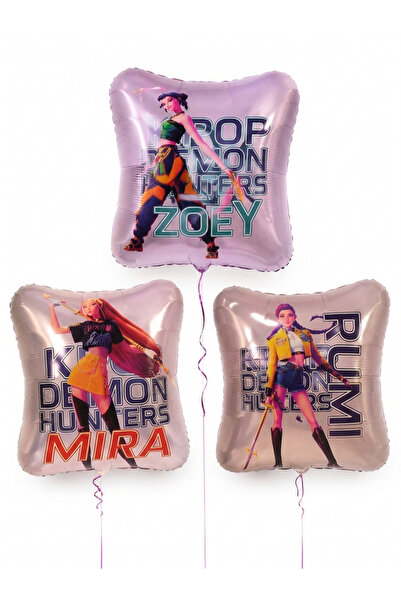 party mix K-Pop Demon Hunters Folyo Balon 3’lü Set Rumi Mira Zoey Helyum Uyum...