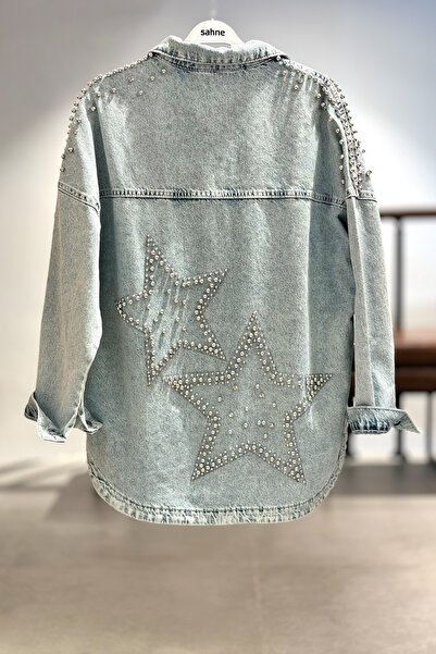 sahnemoda Sırtı Yıldızlı Omzu İncili Kot Ceket
