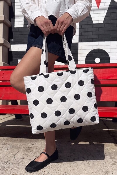 BAHELS Women's White Polka Dot Shopper Tote Bag