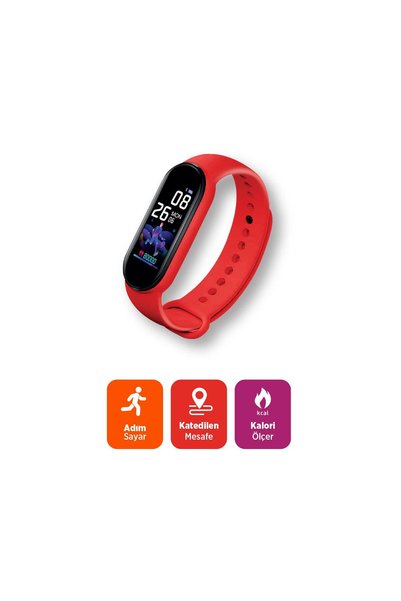 Polosmart PBS138 Akıllı Bileklik 5.1V Titreşimli Bluetooth Adım Sayar Kalp Atışı Uyku Takibi Kırmızı