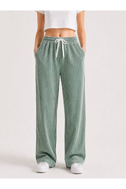 Miyalon Women's High Waist Summer Wide Leg Pants with Pockets and White Stripes