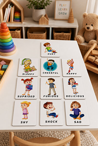 Aldebaran Reklam Montessori İngilizce Duygu Kartları | 3 mm MDF Eğitici Flash...