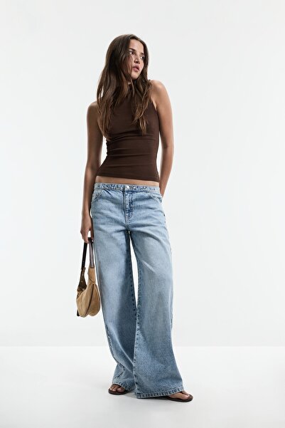 LEFTIES Zımba detaylı wide leg jean