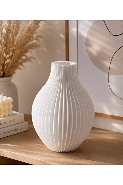 TUBAYS Modern Dalgalı 3D Baskı Dekoratif Vazo | Minimal Çiçek Vazosu | Ev, Of...