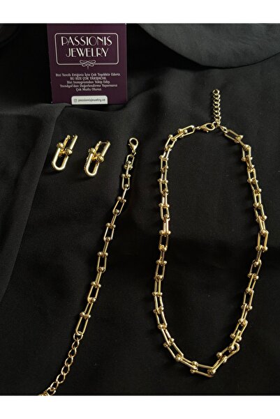 Passionis Jewelry طقم سلسلة ذهبية وقلادة وأقراط وسوار