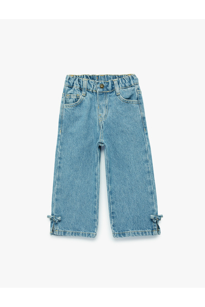 Koton Pantaloni din denim de bumbac cu croială lejeră și detaliu cu fundă