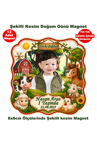Elara Tasarım Çiftlik Temalı 12 Adet Fotoğraflı Kişiye özel Magnet Hediye Poş...