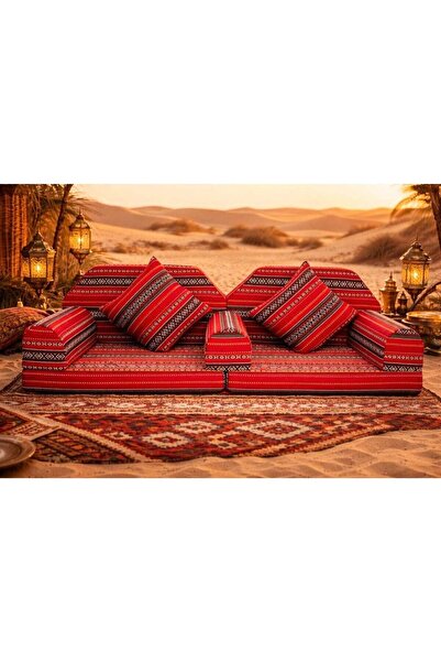Xboat Arabic Majlis Floor Seating Set, Red Traditional Striped Pattern, Deser...