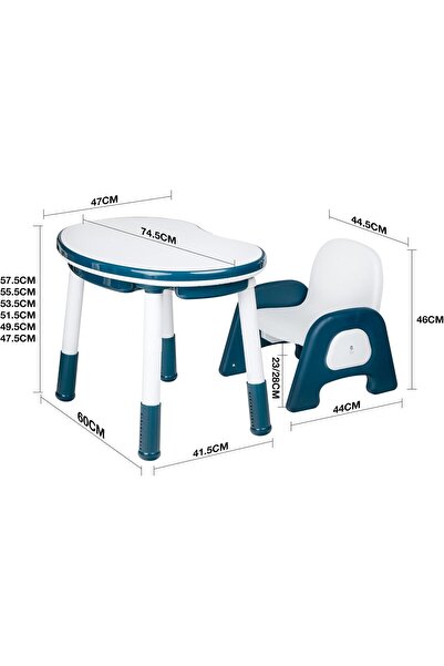 No branded Kids Learning Desk, Activity Table and Chair Set, With Gadgets, Height Adjustable Educational Desk with Storage Baskets, Whiteboard, Building Blocks & Water Toy activity, 74.5x47x57.5cm (Blue Z)