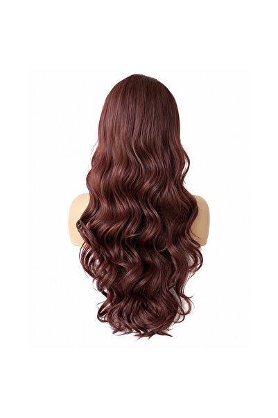 Belora Perucă lungă ondulată 80 cm, culoare Burgundy, păr sintetic