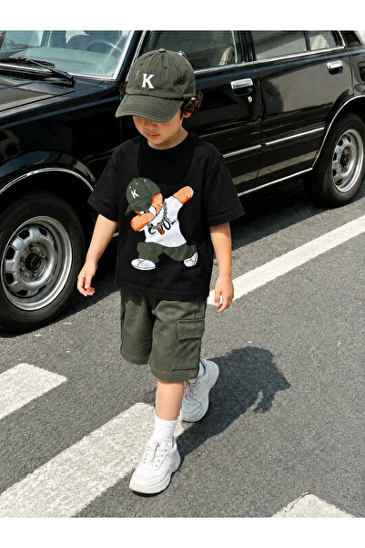 zepkids Boys Shorts Set Printed Short Sleeve Khaki Shorts Summer Casual Child...