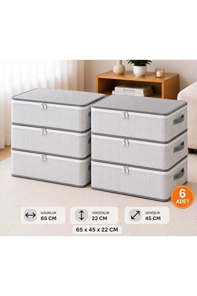 Lumtex Home Textile 6 Adet Çizgili Baza Tipi Hurc - Baza Altı Büyük Boy Sakla...