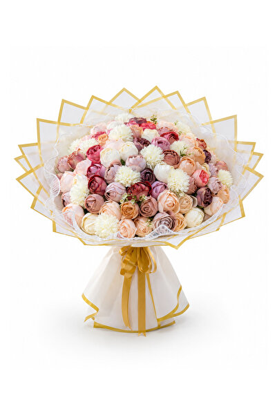 Rose Art Flowers 101 Adet Beyaz Gold Pastel Erengül Şakayık Yapay Çiçek Buket...