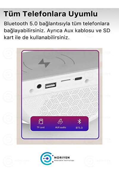 Genel Markalar Kablosuz Masaüstü Hoparlör, ve Radyo Alarm Özellikli Şarj Standı, Beyaz Renk
