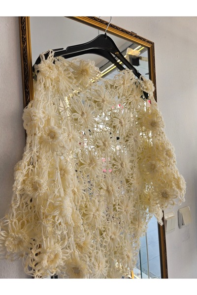 gizemli örgü evi EL ÖRGÜSÜ ÇİÇEKLİ ÜÇGEN ŞAL