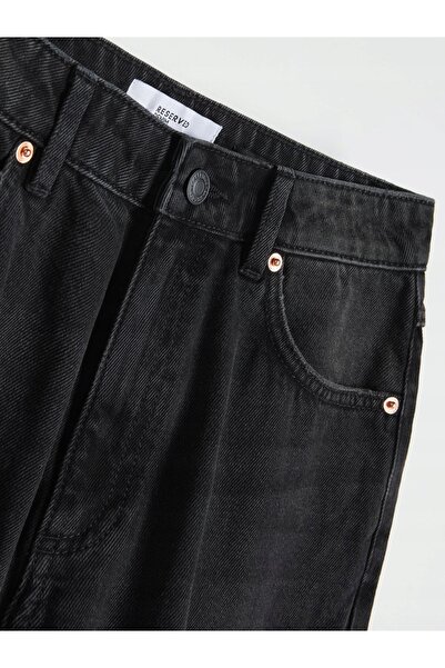 NO BRAND JEANS MOM NEGRI, LUNGIME 7/8, DREPTI, CLASICI, TALIE ÎNALTĂ, 34