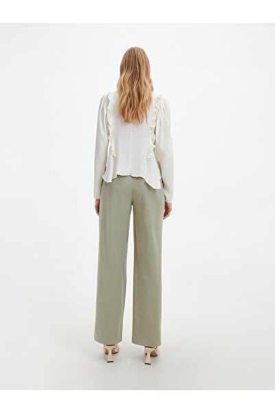 NO BRAND Pantaloni lungi și largi verzi, cu viscoză, talie înaltă, buzunare, ...