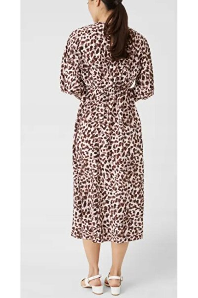 NO BRAND Rochie midi clasică maro cu mâneci 3/4 și imprimeu animal Principles 40