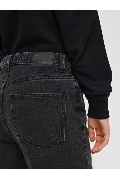 NO BRAND Pantaloni din denim negri, clasici, netezi, lungime 7/8, talie înalt...
