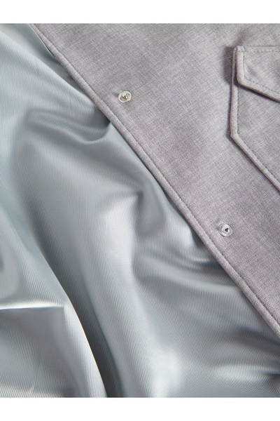 NO BRAND Geacă bomber clasică gri, mâneci lungi, nasturi, culoare uni, buzuna...