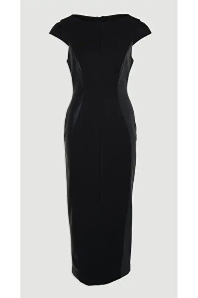 NO BRAND Rochie midi clasică neagră tip creion, cu fermoar, mânecă scurtă, Ka...